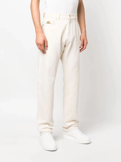 Shop Versace White Regular Fit Denim Pants In Neutrals