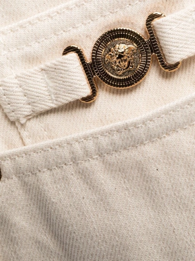 Shop Versace White Regular Fit Denim Pants In Neutrals