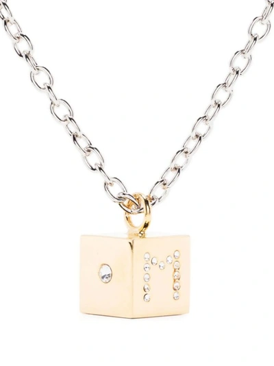 Shop Marni Cube Pendant Gold Necklace In Silver