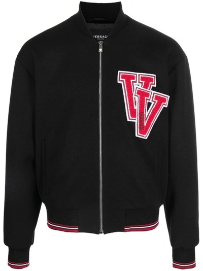 Shop Versace Black Varsity Bomber Jacket