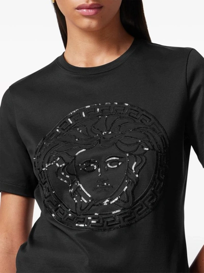 Shop Versace Black Embellished Medusa T-shirt