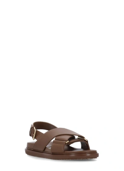 Shop Marni Leather Sandals In Brown