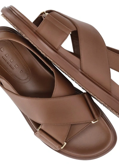 Shop Marni Leather Sandals In Brown