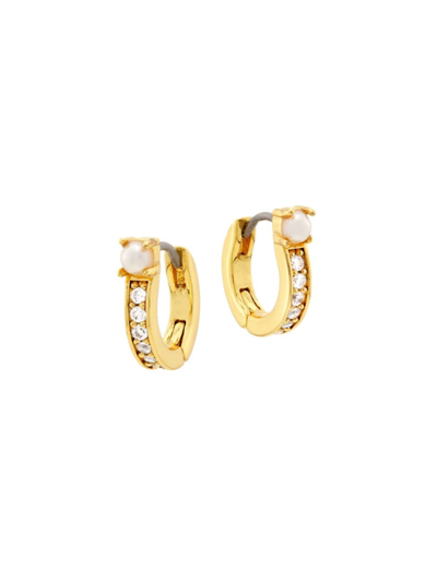 Shop Kate Spade Women's Precious Delight Gold-plated, Cubic Zirconia & Faux Pearl Hoop Earrings In Yellow Gold
