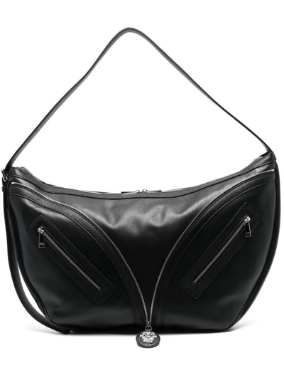 Shop Versace Repeat Hobo Bag (l) Black