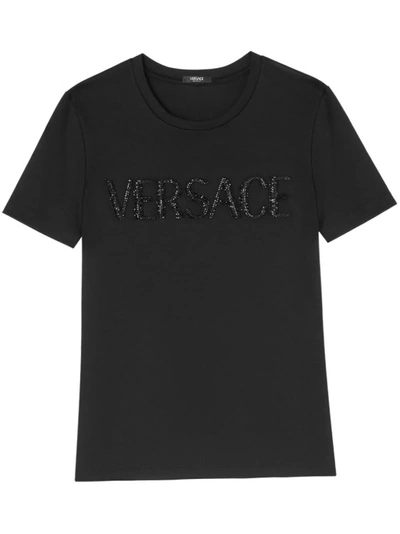 Shop Versace Black Crystal Logo T-shirt