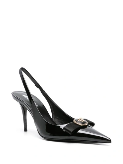 Shop Versace Black Gianni Ribbon Sandals