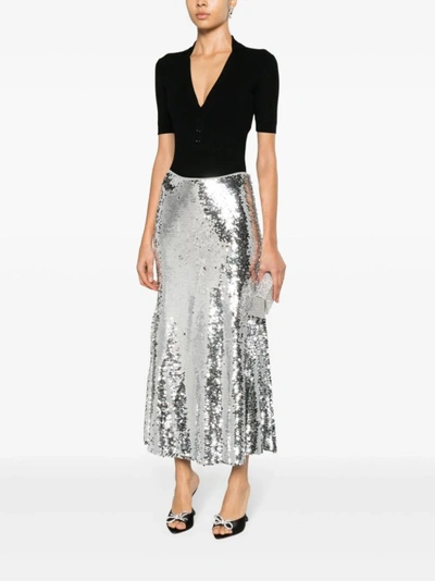Shop Self-portrait Silver Sequin Maxi Skirt In Grey
