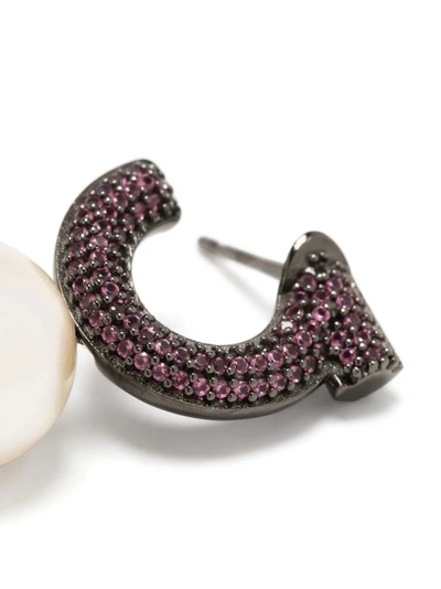 Shop Ferragamo Gancini Baroque Pearl Black/pink Earrings