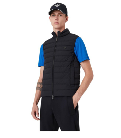 Shop Emporio Armani Essential Navy Blue Quilted Vest In Black