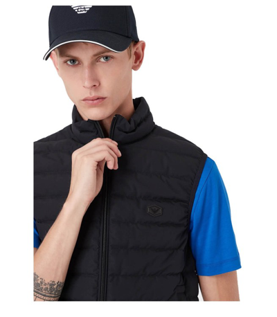 Shop Emporio Armani Essential Navy Blue Quilted Vest In Black