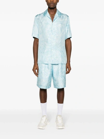 Shop Versace Blue Barocco Shirt In White