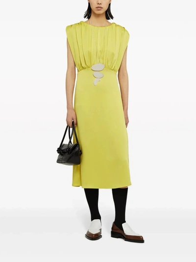 Shop Jil Sander Green Plastron Gathered Midi Dress In Yellow