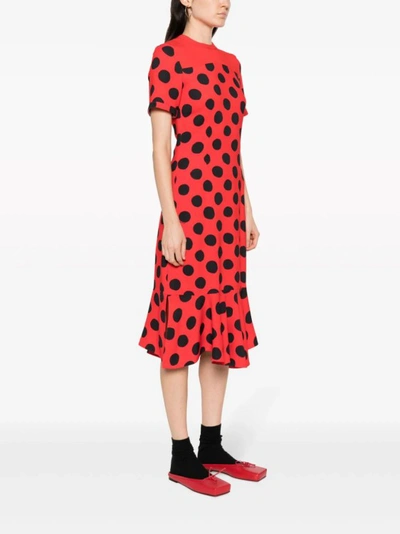 Shop Marni Red Polka-dots Midi Dress