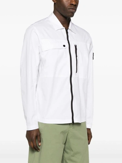 Shop Stone Island White Zip Up Overshirt Jacket