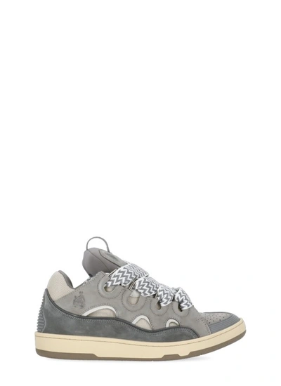 Shop Lanvin Grey Suede Leather Sneakers