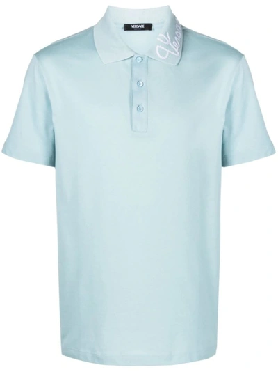 Shop Versace Blue Nautical Logo Polo Shirt