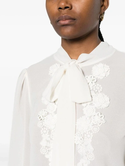 Shop Self-portrait Ecru Chiffon Blouse In White