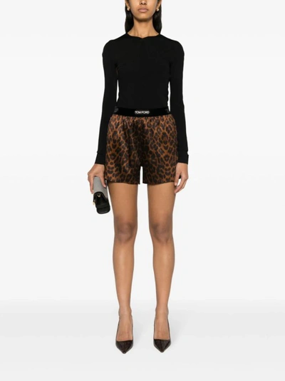 Shop Tom Ford Multicolor Leopard Shorts In Black