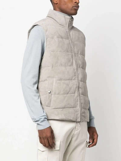 Shop Eleventy Gray Standing Neck Vest In Grey