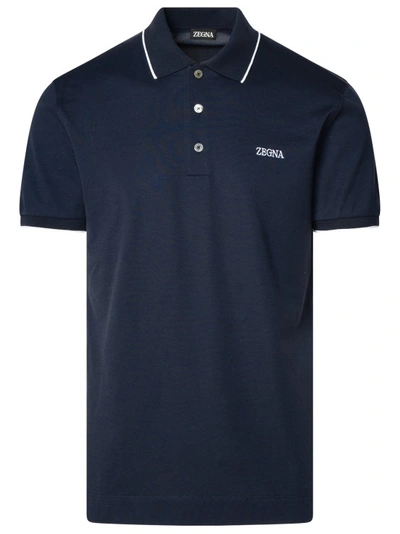 Shop Zegna Polo Shirt In Blue Cotton