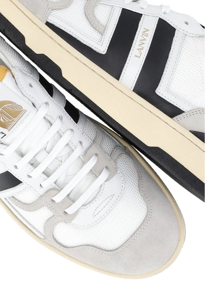 Shop Lanvin White Leather And Fabric Sneakers