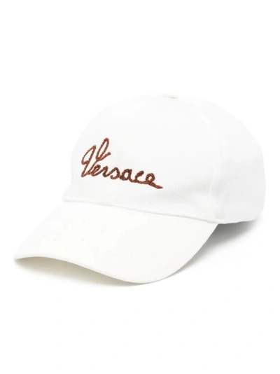 Shop Versace Cap Logo Embroidered White