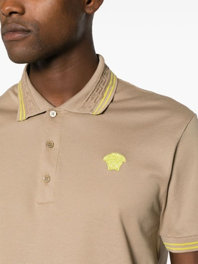 Shop Versace Medusa Beige Polo Shirt In Neutrals