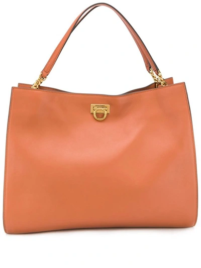 Shop Ferragamo Brown Trifolio Bag In Orange
