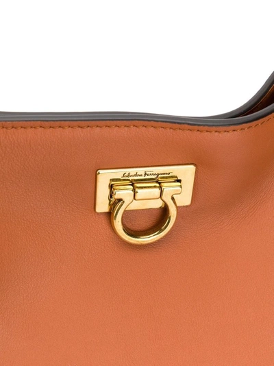 Shop Ferragamo Brown Trifolio Bag In Orange