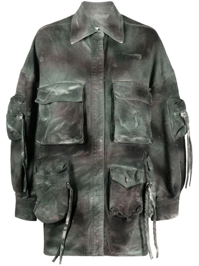 Shop Attico Green Fern Denim Jacket In Grey