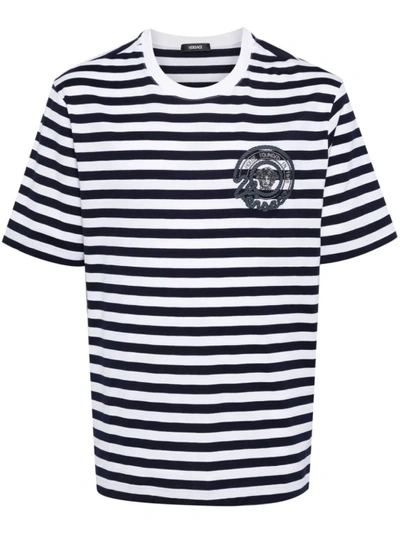 Shop Versace Multicolored Nautical Stripes T-shirt In White