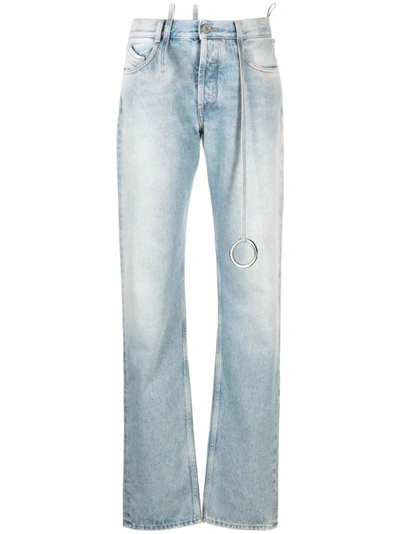 Shop Attico Long Blue Denim Pants In White