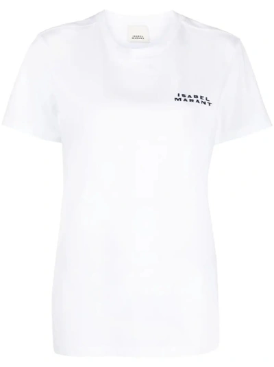 Shop Isabel Marant White Embroidered Logo T-shirt