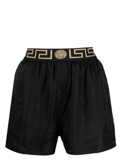 Shop Versace Greca Border Barocco Black Shorts