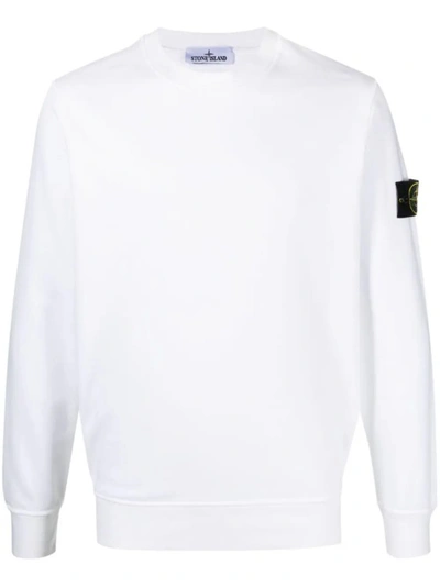 Shop Stone Island White Fleece Cotton Sweatshirt