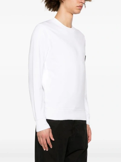 Shop Stone Island White Fleece Cotton Sweatshirt