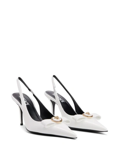 Shop Versace White Gianni Ribbon Sandals