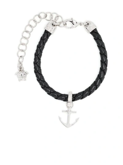 Shop Versace Black Nautical Medusa Bracelet In White