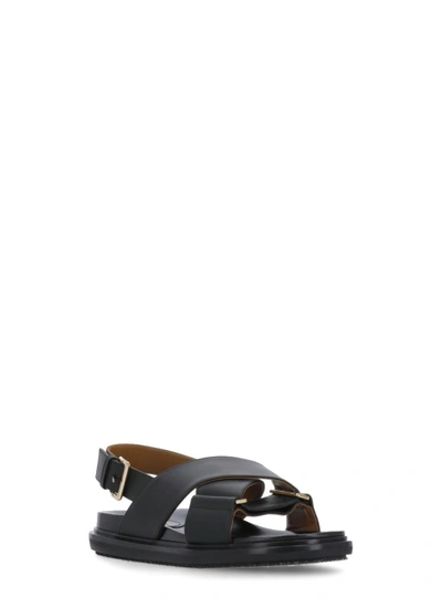 Shop Marni Leather Sandals In Black