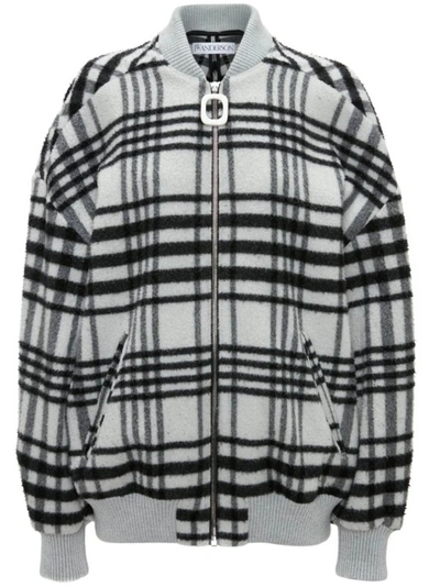 Shop Jw Anderson Check Bomber Jacket White/black In Grey
