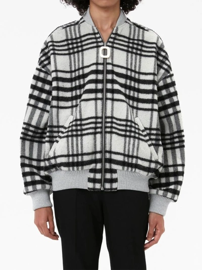 Shop Jw Anderson Check Bomber Jacket White/black In Grey