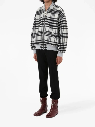 Shop Jw Anderson Check Bomber Jacket White/black In Grey