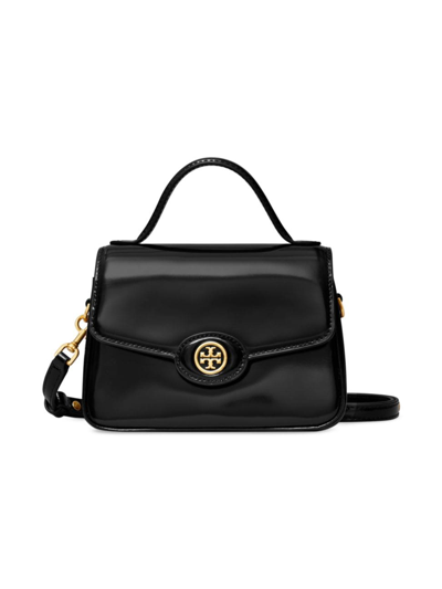 Shop Tory Burch Women's Small Robinson Leather Top Handle Bag In Black