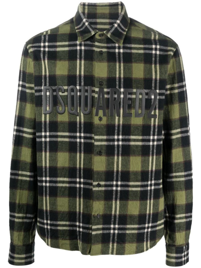 Shop Dsquared2 Long Sleeve Check Shirt In Green