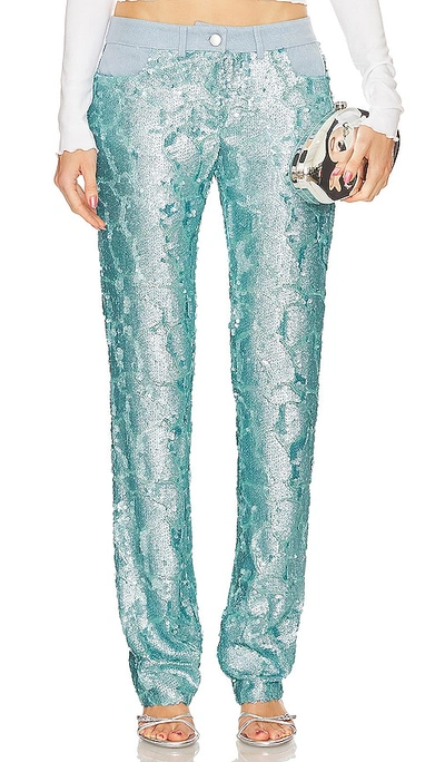 Shop Siedres Sun Sequined Low Rise Pants In Blue