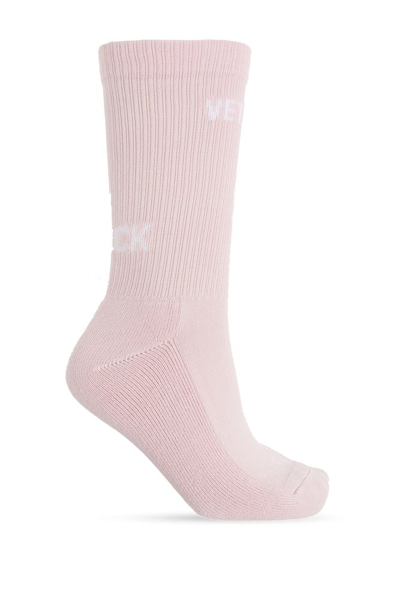 Shop Vetements Logo Intarsia Ribbed Socks In Pink