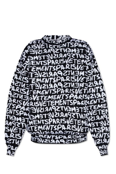 Shop Vetements Logo Intarsia Knitted Sweater In Black