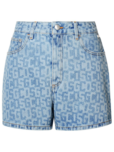 Shop Gcds Logo Patch Denim Shorts In Blue