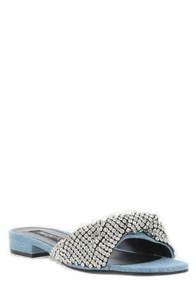 Shop Sergio Rossi Embellished Flat Sandals In Blue